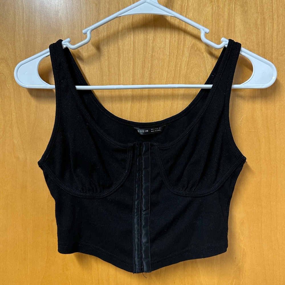 black corset style tank top
